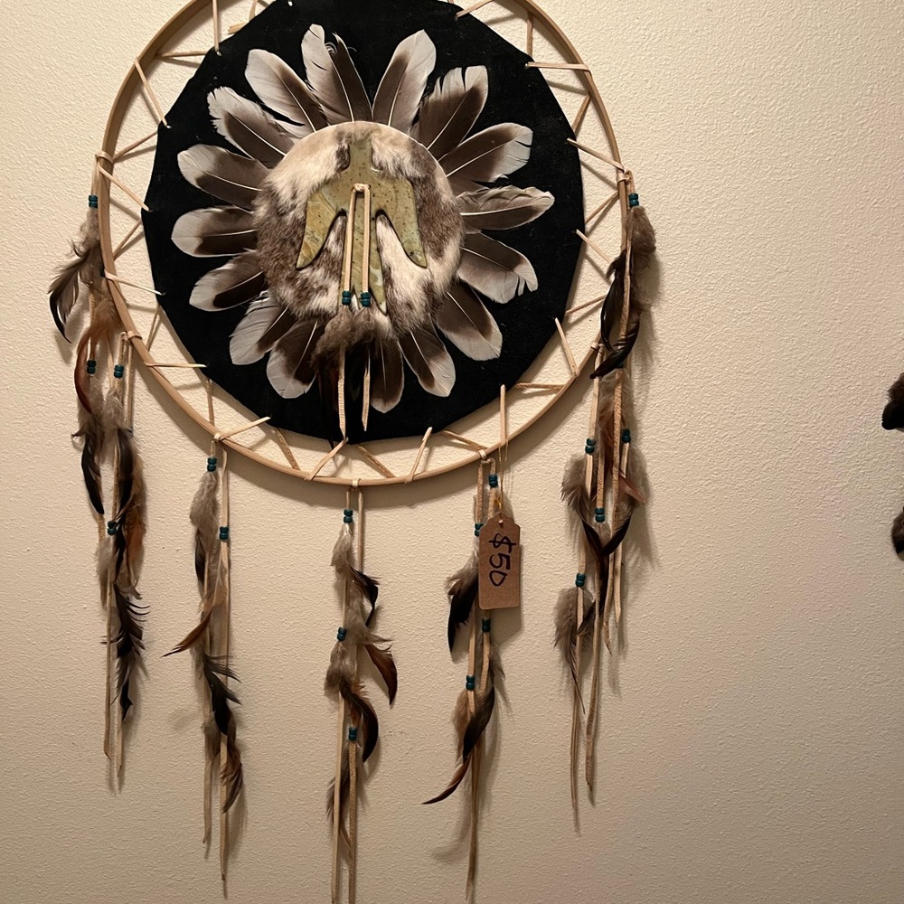 Handcrafted Feather Dreamcatcher with Black Accents